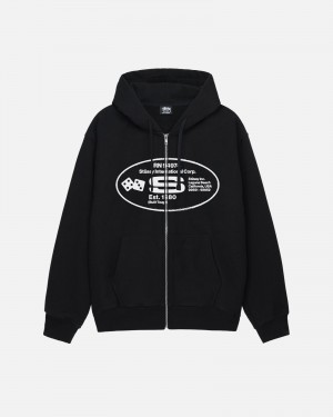 Stüssy Oval Corp. Zip Hoodie Long Sleeve Sweatshirt Black | EZV-392468