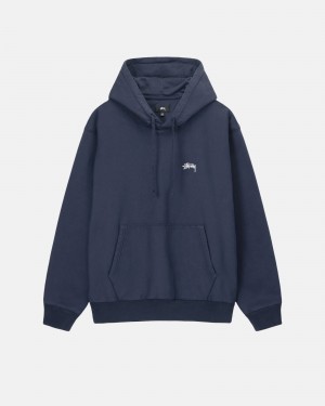 Stüssy Overdyed Stock Logo Hoodie Long Sleeve Sweatshirt Navy | XRZ-541693