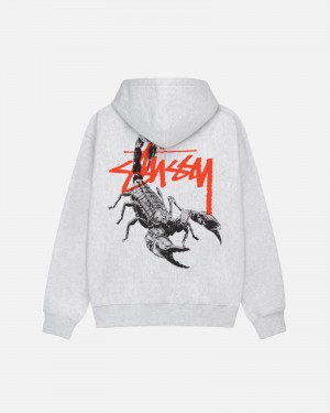 Stüssy Scorpion Zip Hoodie Long Sleeve Sweatshirt Ash Heather | JBT-695321