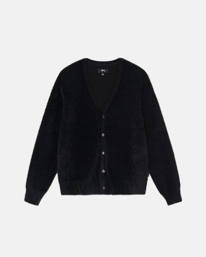 Stüssy Shaggy Cardigan Long Sleeve Sweater Black | PCN-169725