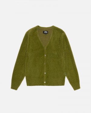 Stüssy Shaggy Cardigan Long Sleeve Sweater Olive | MBO-096321