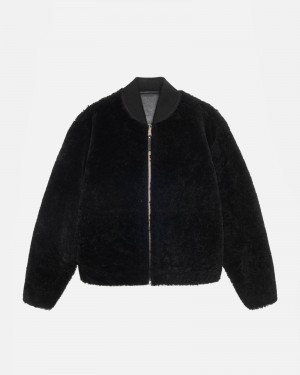 Stüssy Shearling Reversible Bomber Long Sleeve Outerwear Black | ICA-148907