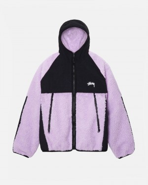 Stüssy Sherpa Paneled Hooded Jacket Long Sleeve Sweatshirt Lavender | BAM-650419