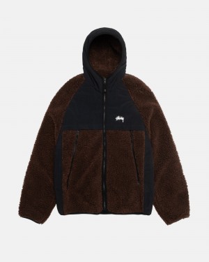 Stüssy Sherpa Paneled Hooded Jacket Long Sleeve Sweatshirt Brown | PHC-586109