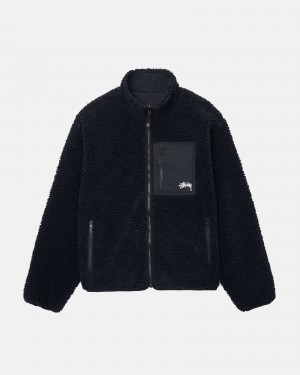 Stüssy Sherpa Reversible Jacket Long Sleeve Sweatshirt Black | UON-065723