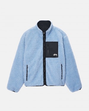 Stüssy Sherpa Reversible Jacket Long Sleeve Sweatshirt Light Denim | AWF-628150