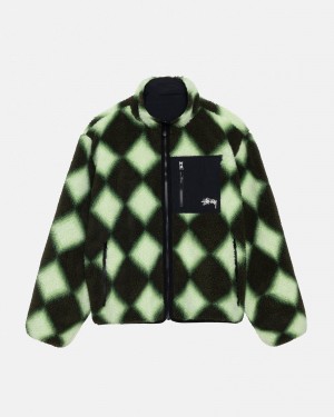 Stüssy Sherpa Reversible Jacket Long Sleeve Sweatshirt Green | OWC-409587