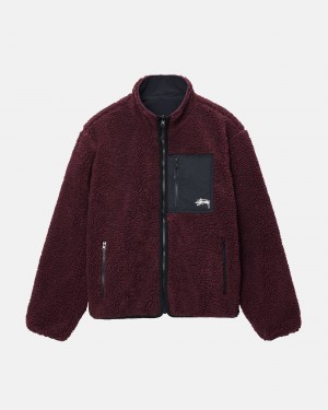 Stüssy Sherpa Reversible Jacket Long Sleeve Sweatshirt Burgundy | YHL-967132