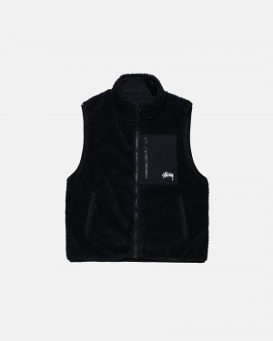 Stüssy Sherpa Reversible Vest Sleeveless Sweatshirt Black | TDA-169087