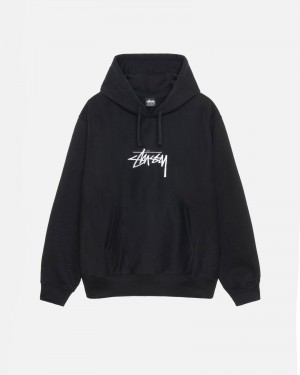 Stüssy Stock Logo Applique Hoodie Long Sleeve Sweatshirt Black | FKS-358741