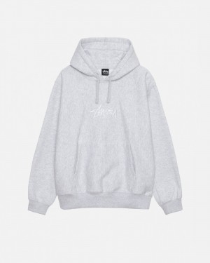 Stüssy Stock Logo Applique Hoodie Long Sleeve Sweatshirt Ash Heather | HGW-461089