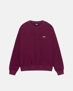 Stüssy Stock Logo Crew Long Sleeve Sweatshirt Burgundy | VET-516739