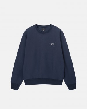 Stüssy Stock Logo Crew Long Sleeve Sweatshirt Navy | WHD-392871