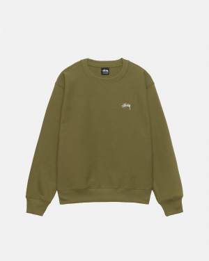 Stüssy Stock Logo Crew Long Sleeve Sweatshirt Olive | OHE-605913