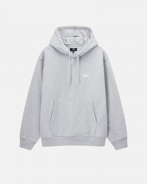 Stüssy Stock Logo Hoodie Long Sleeve Sweatshirt Grey Heather | RYN-253471