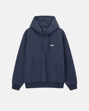 Stüssy Stock Logo Hoodie Long Sleeve Sweatshirt Navy | JDE-957342