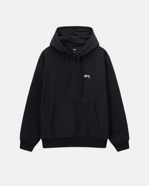 Stüssy Stock Logo Hoodie Long Sleeve Sweatshirt Washed Black | OKM-789453