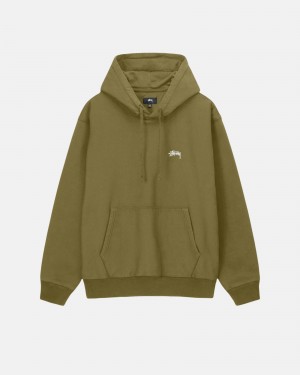 Stüssy Stock Logo Hoodie Long Sleeve Sweatshirt Olive | YCZ-269530