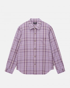 Stüssy Stones Plaid Shirt Long Sleeve Shirt Lavender | DAW-342571