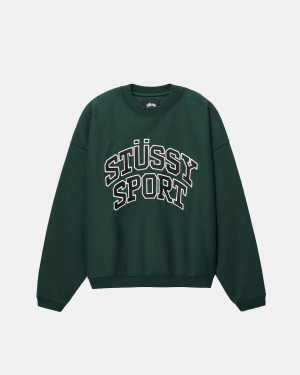 Stüssy Sport Relaxed Oversized Crew Long Sleeve Sweatshirt Pine | RNP-164980