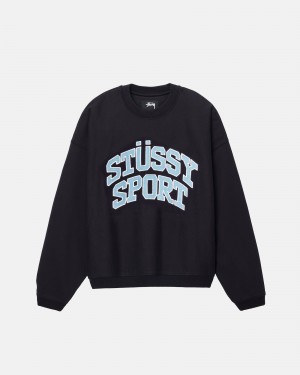 Stüssy Sport Relaxed Oversized Crew Long Sleeve Sweatshirt Washed Black | YIK-051369