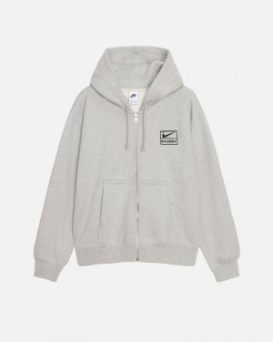 Stüssy & Nike Fleece Zip Hoodie Long Sleeve Sweatshirt Grey Heather | VTS-942357