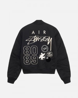 Stüssy & Nike Reversible Varsity Jacket Long Sleeve Jacket Black/Sail | ACW-410289