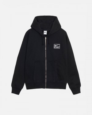 Stüssy & Nike Stone Washed Fleece Zip Hoodie Long Sleeve Sweatshirt Black | XRC-960547