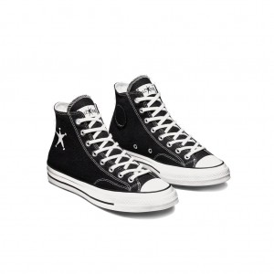 Stüssy x Converse - Chuck 70 High Top Trainers A01765C Shoes Black / White / Black | IQN-630972