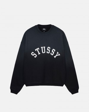 Stüssy Sun Faded Oversized Crew Long Sleeve Sweatshirt Black | LFY-967024