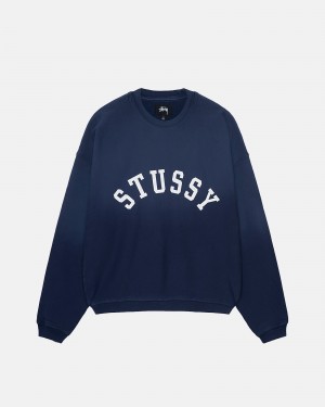 Stüssy Sun Faded Oversized Crew Long Sleeve Sweatshirt Navy | DYX-964281