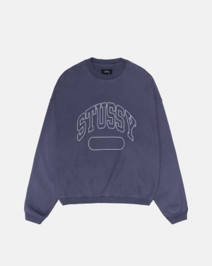 Stüssy Varsity Oversized Crew Long Sleeve Sweatshirt Washed Blue | NGA-890315