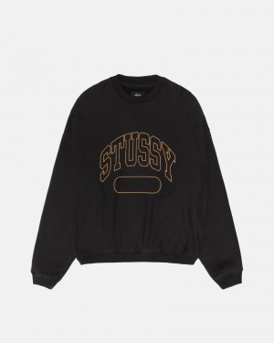 Stüssy Varsity Oversized Crew Long Sleeve Sweatshirt Black | YRC-049216