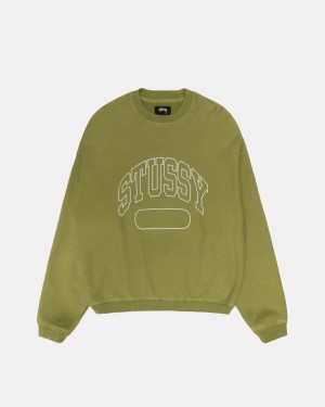 Stüssy Varsity Oversized Crew Long Sleeve Sweatshirt Green | LSC-012743