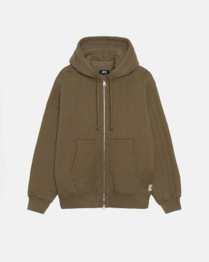 Stüssy Vertical Quilted Zip Hood Long Sleeve Sweatshirt Olive Green | QRD-652307