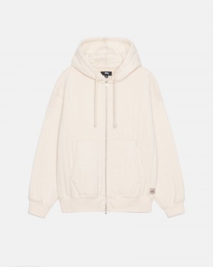 Stüssy Vertical Quilted Zip Hood Long Sleeve Sweatshirt Ivory | OGK-752368