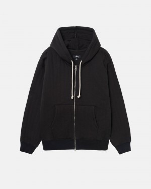 Stüssy Vertical Quilted Zip Hoodie Long Sleeve Sweatshirt Black | BYT-214573