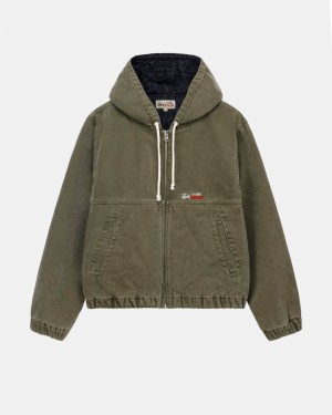 Stüssy Work Jacket Insulated Canvas Long Sleeve Outerwear Olive Drab | IXM-962374