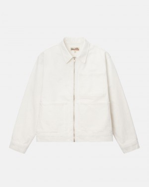 Stüssy Zip Work Jacket Overdyed Long Sleeve Outerwear Bone | QBO-950463