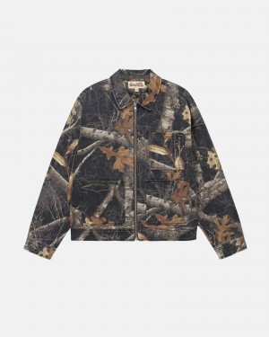 Stüssy Zip Work Jacket Realtree Edge Long Sleeve Outerwear Black | PTV-058476