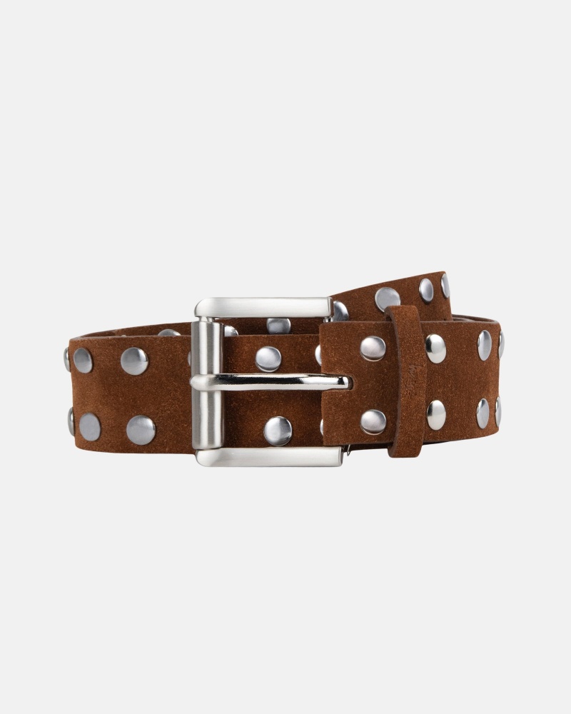 Stüssy 8 Ball Studded Belt Belt Brown Suede | WDB-154720