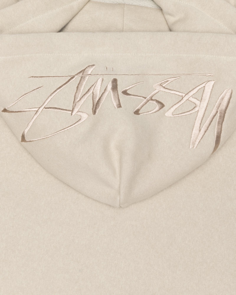 Stüssy Back Hood Applique Hood Long Sleeve Sweatshirt Khaki | BTV-975632