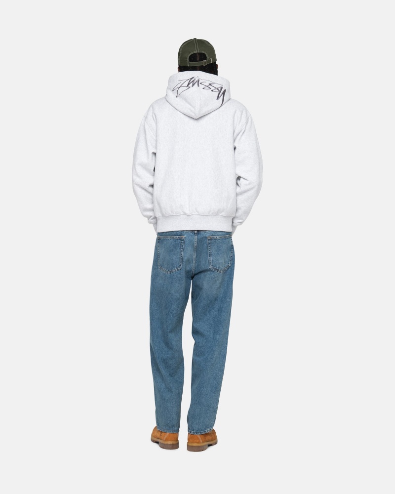 Stüssy Back Hood Applique Hoodie Long Sleeve Sweatshirt Ash Heather | GHE-481275