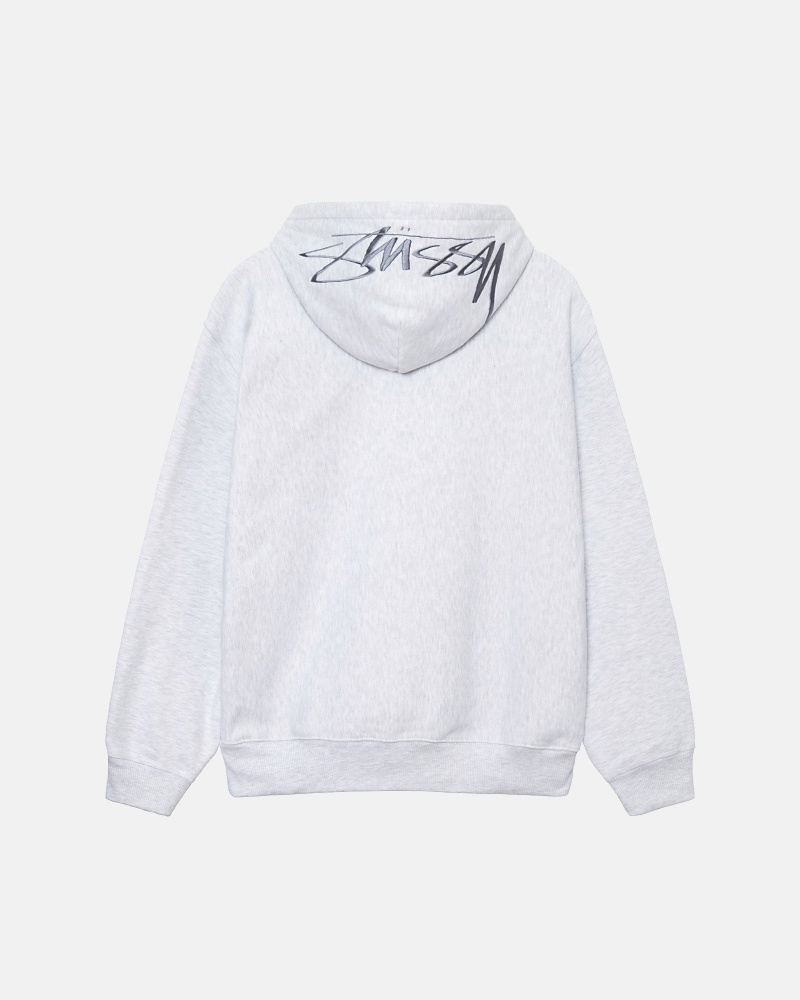 Stüssy Back Hood Applique Hoodie Long Sleeve Sweatshirt Ash Heather | GHE-481275