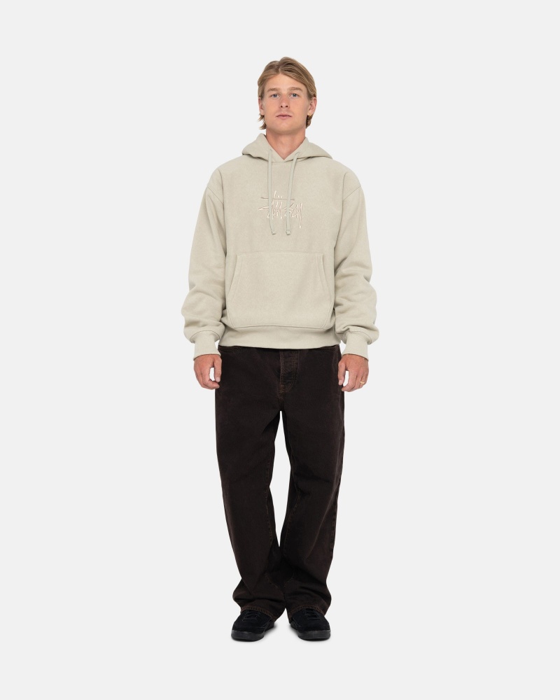 Stüssy Basic Applique Hood Long Sleeve Sweatshirt Khaki | QUW-437018