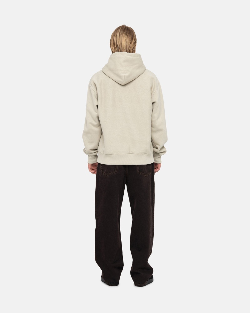 Stüssy Basic Applique Hood Long Sleeve Sweatshirt Khaki | QUW-437018