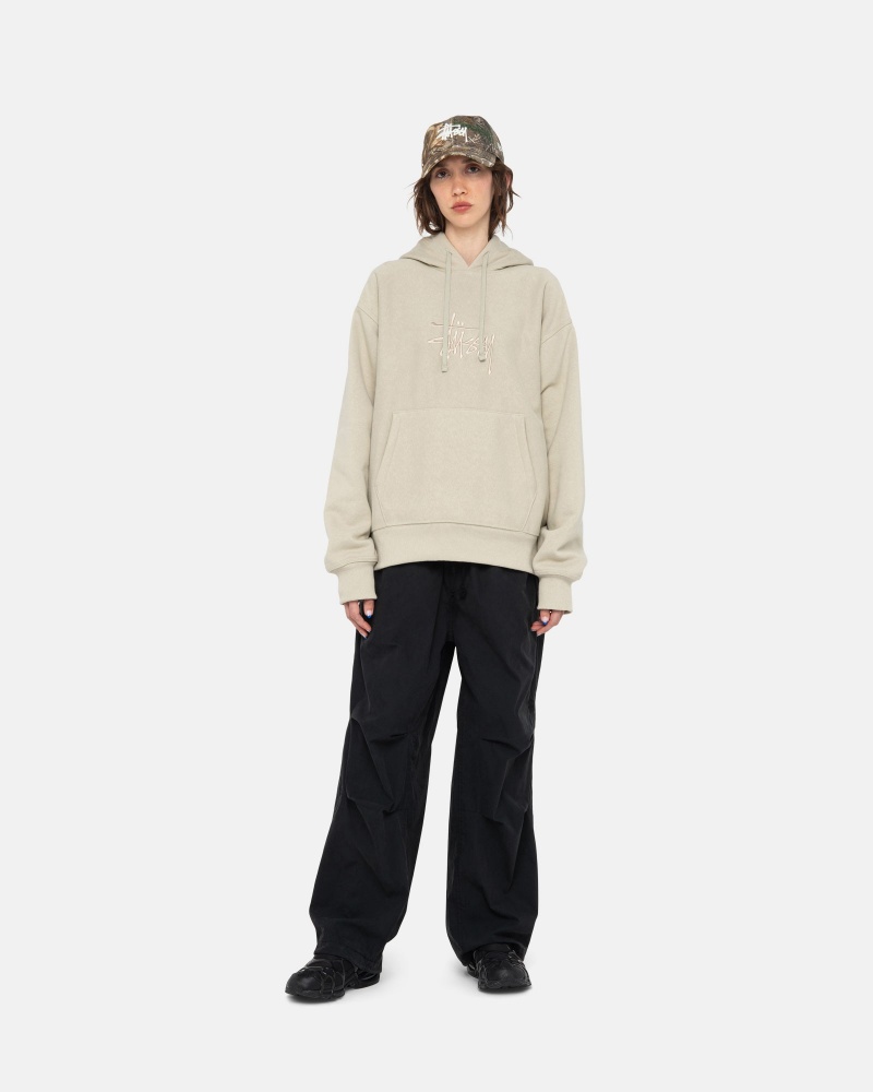 Stüssy Basic Applique Hood Long Sleeve Sweatshirt Khaki | QUW-437018