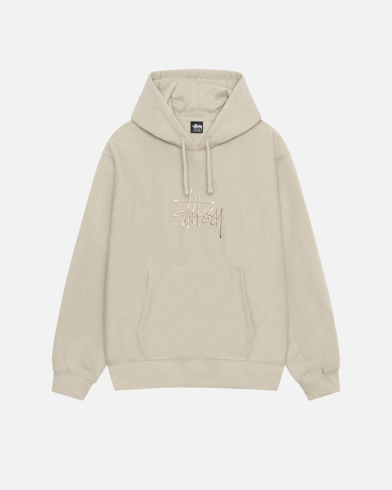 Stüssy Basic Applique Hood Long Sleeve Sweatshirt Khaki | QUW-437018