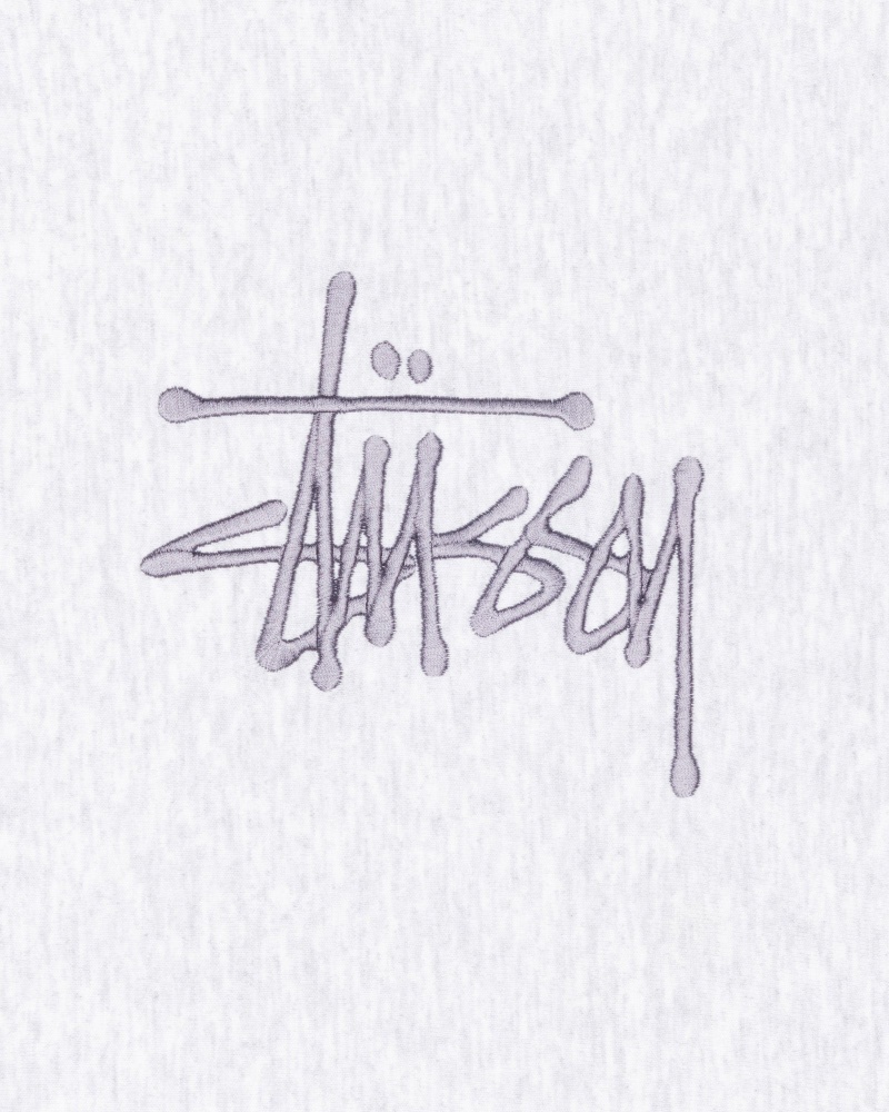 Stüssy Basic Applique Hoodie Long Sleeve Sweatshirt Ash Heather | AIS-419735