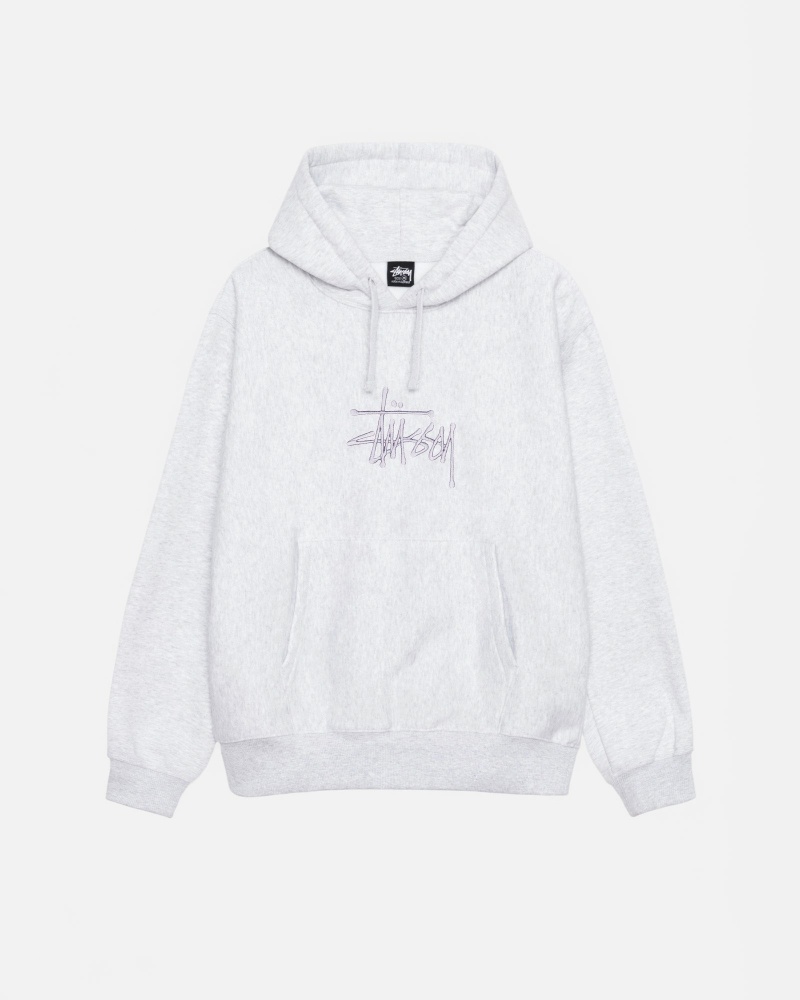 Stüssy Basic Applique Hoodie Long Sleeve Sweatshirt Ash Heather | AIS-419735